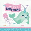 Square Narwhal Party 6 1/2" x 6 1/2" Folded Size Lunch Napkin, Happy Birthday, Pack of 16, 6 Packs
