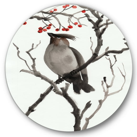 Designart 'Ancient Australian Bird Illustrations III' Traditional Circle Metal Wall Art 36x36 - Disc of 36