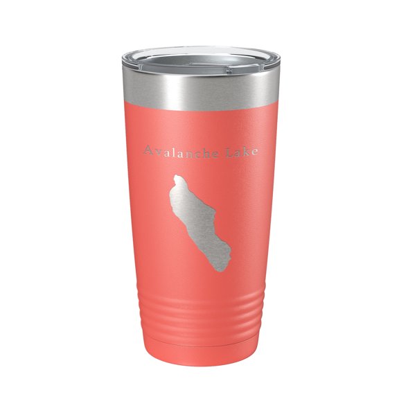 Avalanche Lake Map Tumbler Travel Mug Insulated Laser Engraved Coffee Cup Montana 20 oz Coral