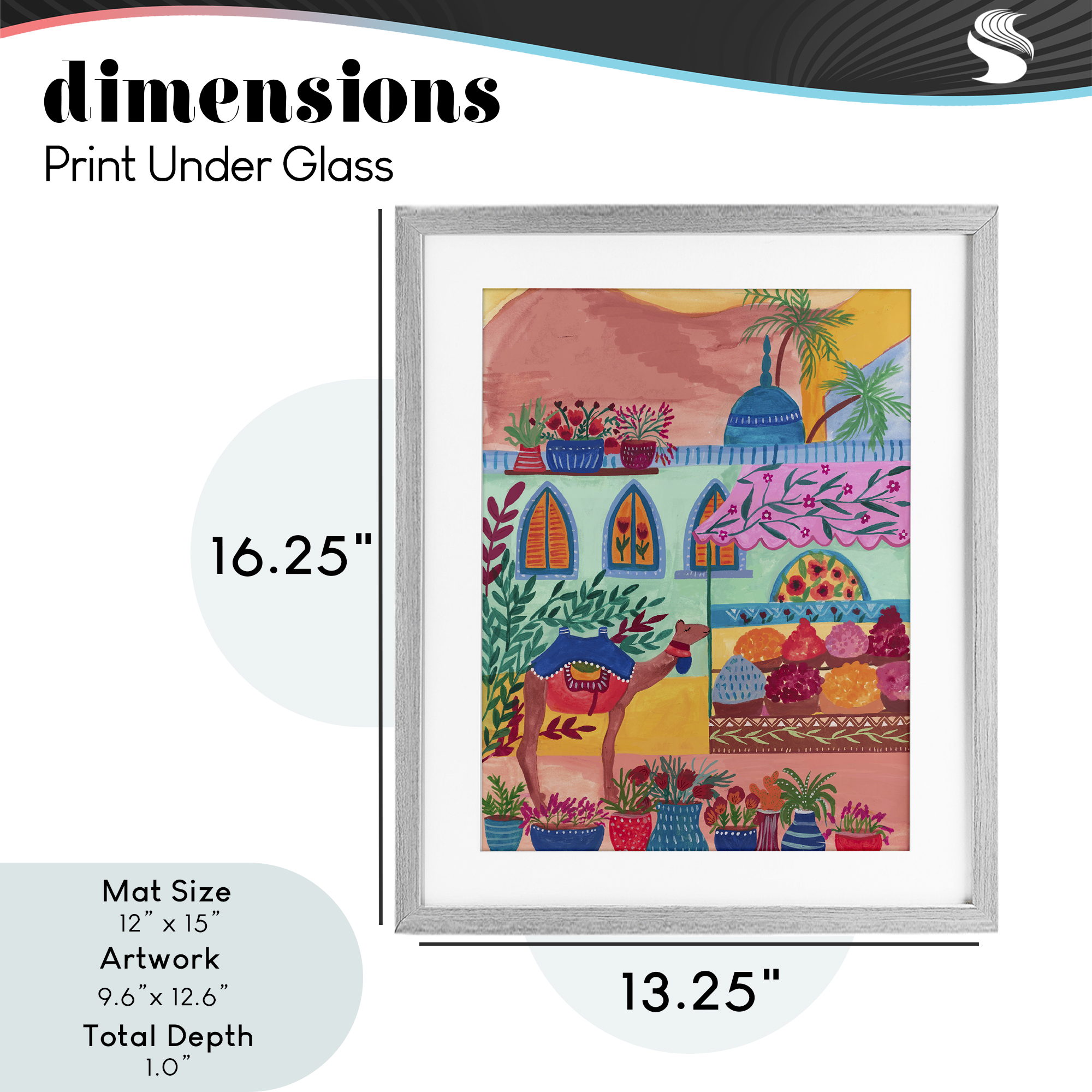 Exotic Egypt Camel Gray Framed Print Under Glass, design by Nabeela Rumi