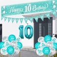 thumbnail image 3 of 10th Birthday Decorations Girl Teal Blue, Double Digits Birthday Decorations with Happy 10th Birthday Balloons Yard Banner Bunting Number 10 Foil Balloon for Teal 10th Birthday Party Supplies, 3 of 7