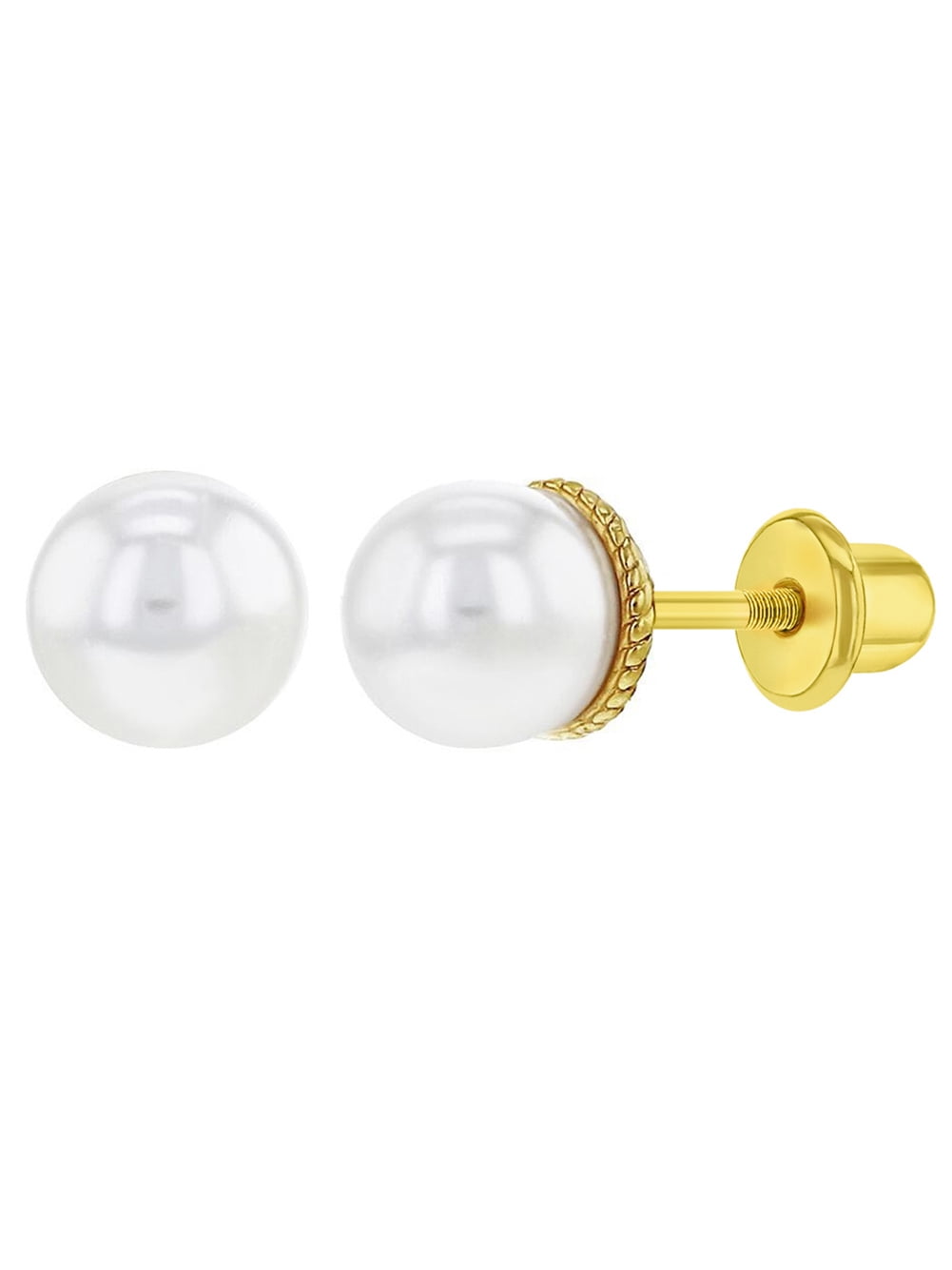 5mm Pearl Screw Back Earrings For Girls In 14k Yellow Gold 