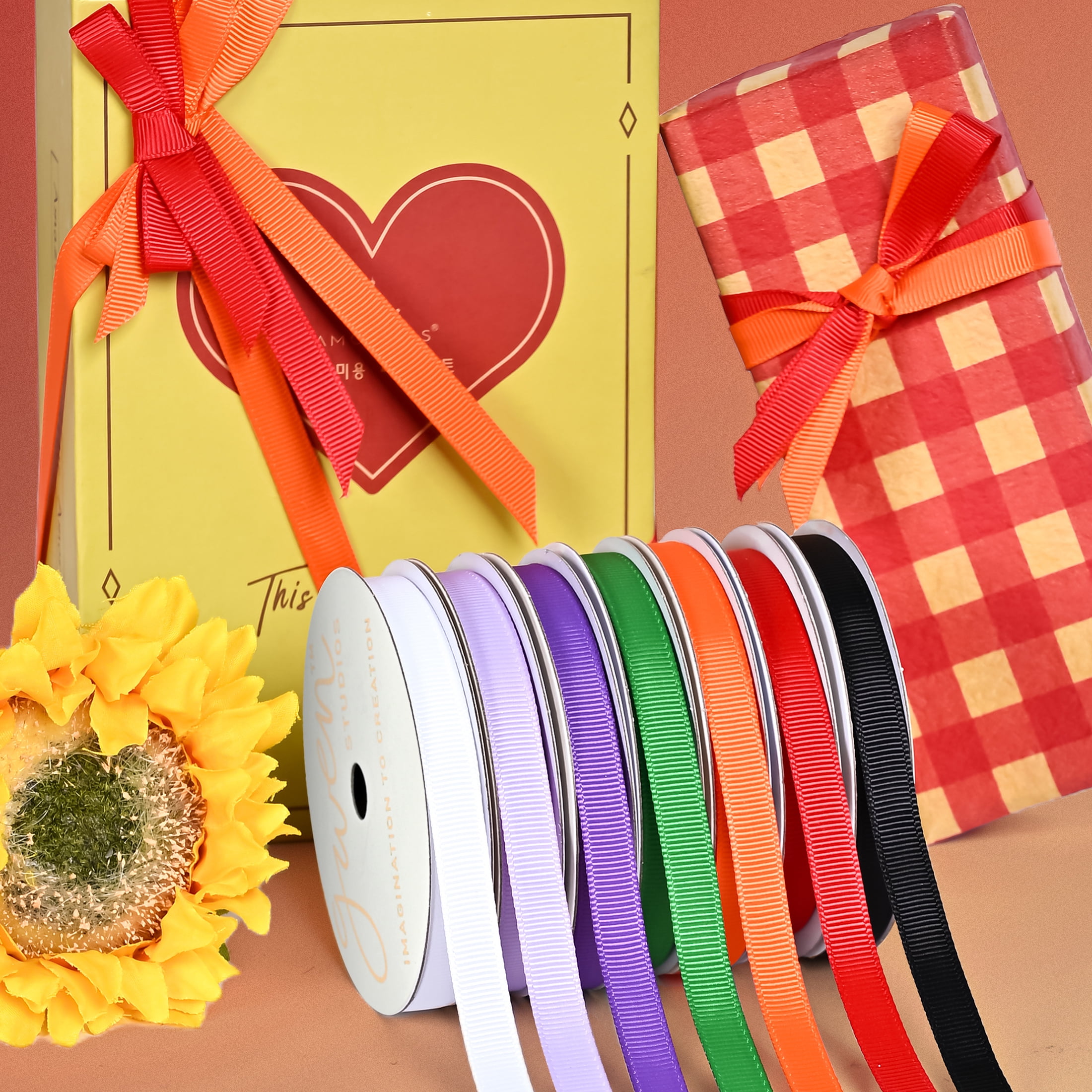 Gwen Studios 3/8" White Grosgrain Ribbon, 7 Yards