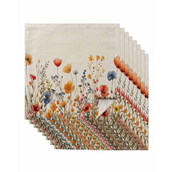 Cloth Napkins Set of 8 - 20x20 Inches, Yellow Red Blue Spring Floral Washable Reusable Table Napkins, Watercolor Botanical Summer Flowers Soft Absortbent Dining Napkin for Party Wedding Hotel