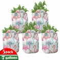 thumbnail image 1 of Watercolor Grow Bags 5-Pack, Hawaii Flamingos, Heavyduty Fabric Pots with Handles for Plants, 2 Sizes, Baby Blue Salmon Pink, by Ambesonne, 1 of 3