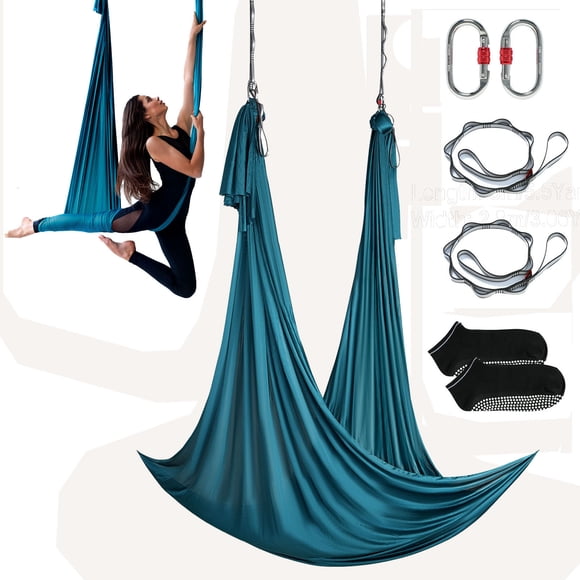 Aerial Silk & Yoga Swing, 5.5/8.7/11 Yards, Aerial Yoga Hammock Kit with 100gsm Nylon Fabric, Full Rigging Hardware & Easy Set-up Guide, Antigravity Flying for All Levels Fitness Bodybuilding, Green