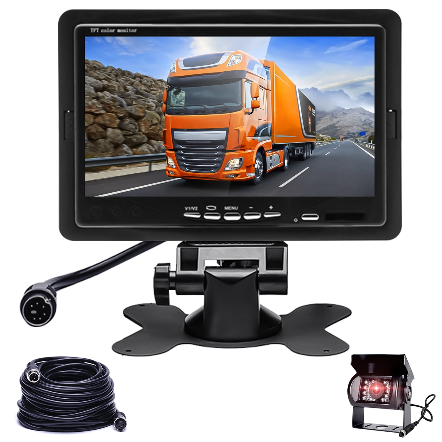 HD 18LEDs IR Night Vision Waterproof Reversing Reverse Rear View Camerafor Bus Truck Trailer 12V-24V Wireless Vehicle Backup Camera System 7 Wireless TFT LCD Color HD Monitor