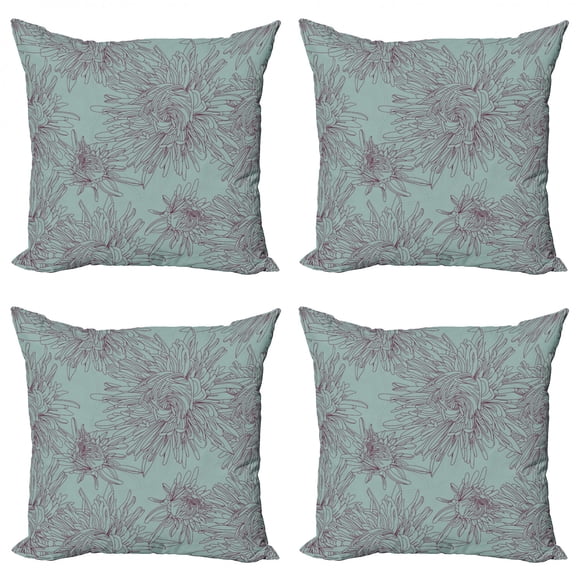 Ambesonne Floral Throw Pillow Cover 4 Pack, Aster Blossoms Art, 24", Dark Sea Green Maroon