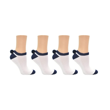 

Sock House Co. Pom Pom Socks (4 Pair) - Team Spirit Athletic Socks - Fits Ladies Shoe Size: 4-10 (Navy)