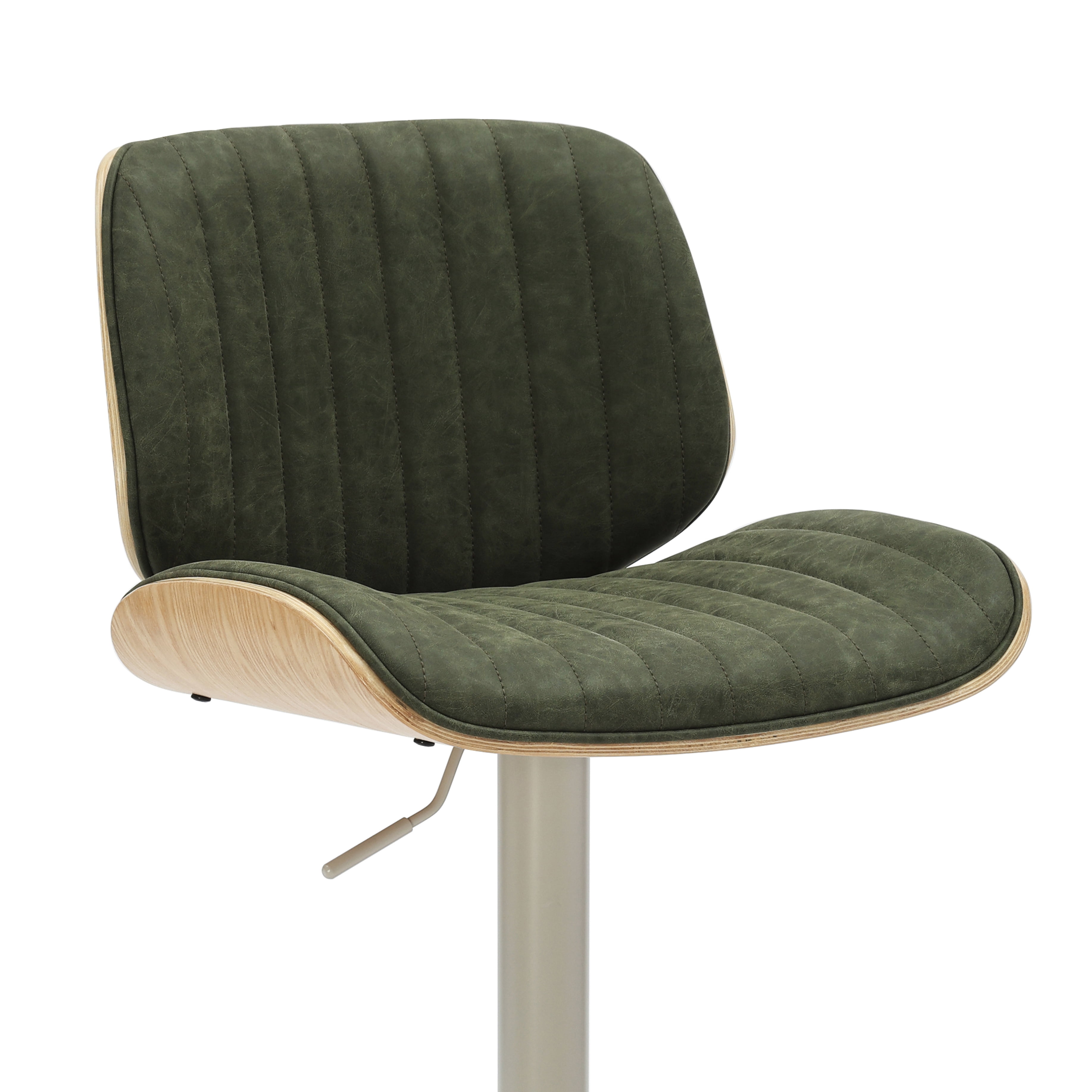 Brock Adjustable Swivel Vintage Green Curved Back Wood Bar Stool with Faux Leather Seat Set of 4