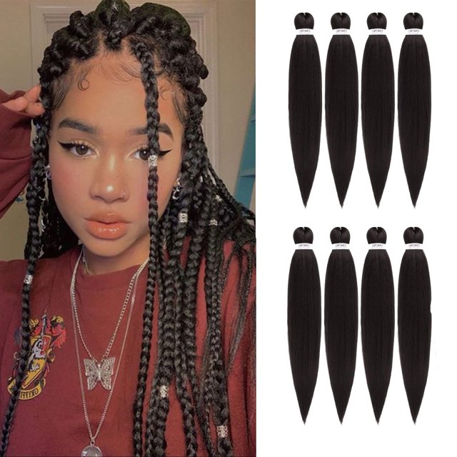 Difunee Cabello trenzado preestirado 16 pulgadas, 8 paquetes de cabello trenzado corto marrón oscuro para trenzas torcidas o en caja, textura Yaki, ajuste de agua caliente, extensiones de cabello tr