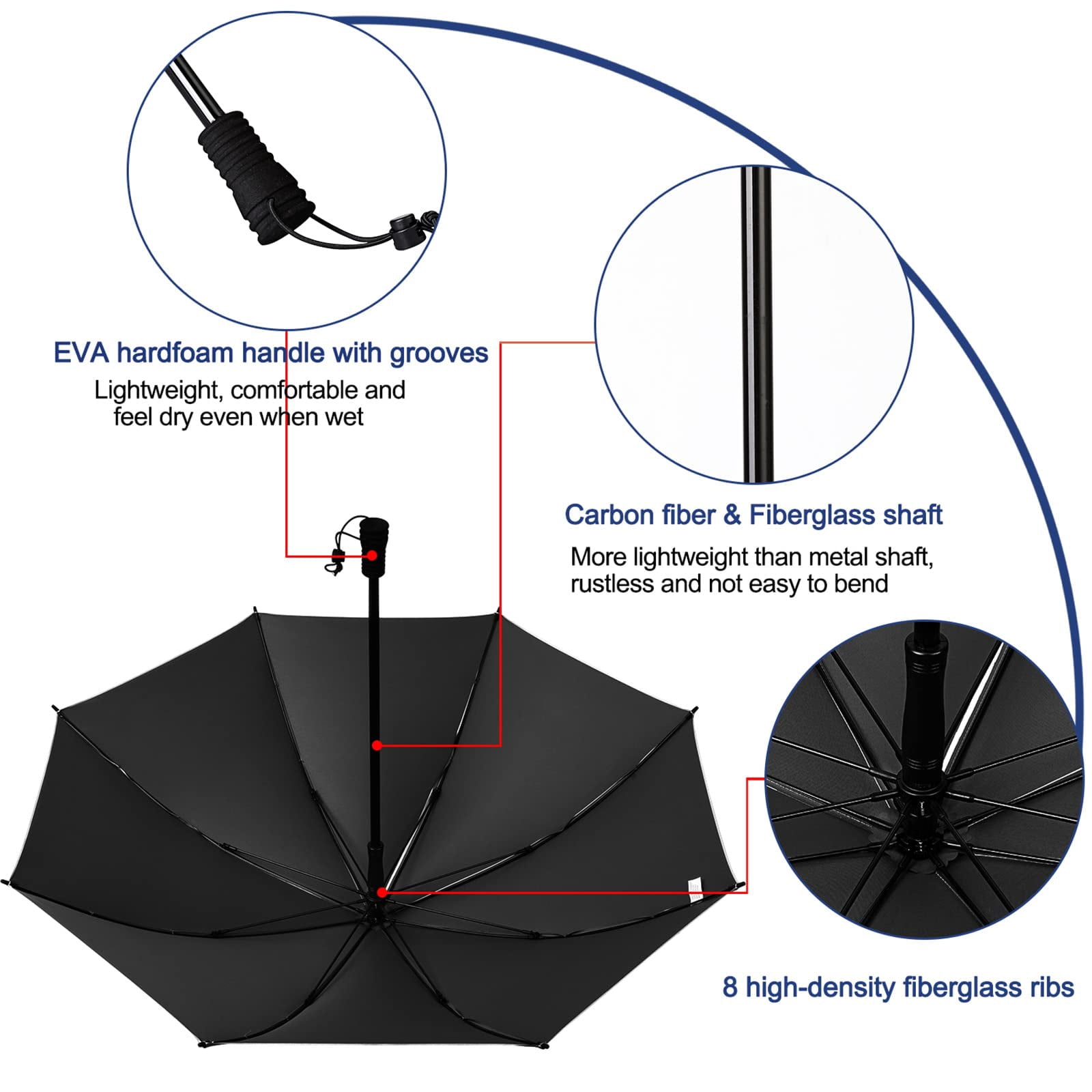 G4Free 46 Inch Large Hiking Umbrella Ultralight UV Silver Reflective Full-size Trekking Backpacking Umbrella
