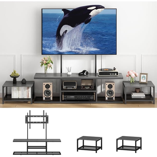 Mueble para TV Moderno con Soporte, Mesa de TV Grande con 2 Mesas Auxiliares Extraíbles Centro de Entretenimiento para Televisor de hasta 75 Pulgadas, Mueble para Television, Sala, Dormitorio