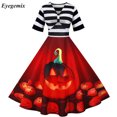 thumbnail image 4 of Elegante vestido de Halloween a rayas para mujer, estilo rockabilly, estilo vintage de los años 50 y 60, con encaje y manga corta para fiesta de oficina, 4 of 5