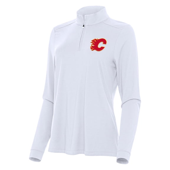 Women's Antigua White Calgary Flames Intent Quarter-Zip Top