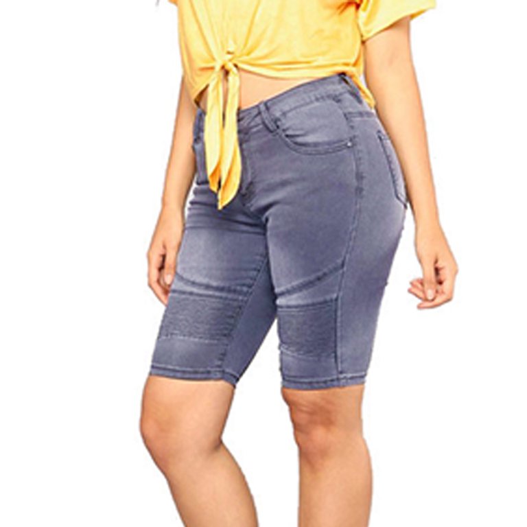Women Jean Shorts Mid Rise Stretch Vintage Above The Knee