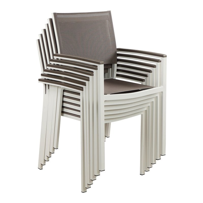 Pangea Home David Aluminum Patio Dining Char in White/Gray (Set of 6