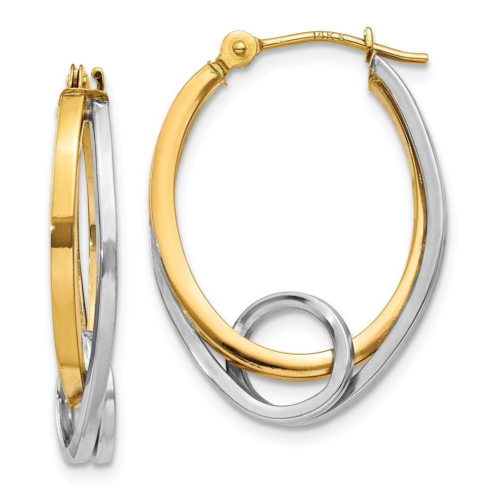 JewelryWeb - 14k Two-Tone Gold Oval Hoops Loop Earrings - 1.9 Grams ...