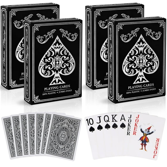 Juego de cartas Etyishe Jumbo de plástico impermeable, paquete de 4