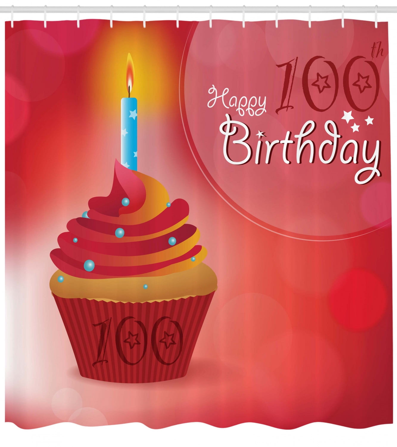 100th Birthday Decorations Shower Curtain 100 Years Party Cupcake