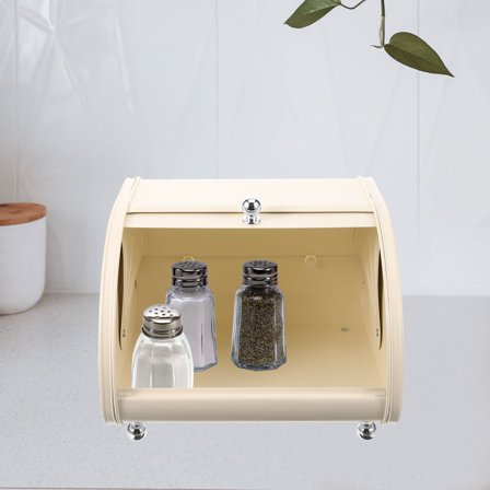 AURARMLET Beige Carbon Steel Bread Box with Sliding Lid for Kitchen Countertop, Multi-Purpose Food Storage Container