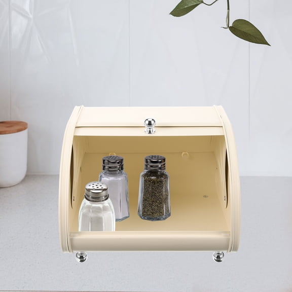AURARMLET Beige Carbon Steel Bread Box with Sliding Lid, Kitchen Countertop Storage Container for Bread and Food