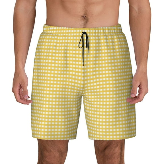 Xecao Yellow Gingham for Men's Swimming Trunks Swim Trunks Quick Dry Swim Shorts with Mesh Lining Funny Swimwear Bathing Suits
