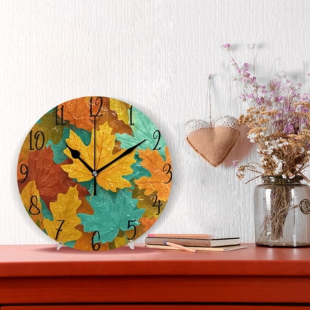 10 Quartz Indoor Wall Clock Silent Mechanism / Vibrant Maple Leaves Pattern
