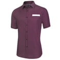 thumbnail image 3 of MODA NOVA Big & Tall Men's Contrast Pocket Short Sleeve Button Down Shirt Burgundy White XL, 3 of 5