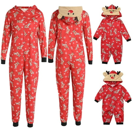 

Xingqing Christmas Family Matching Pajamas Reindeer Hooded Romper Long Sleeve One Piece Jumpsuit Onesie Pjs for Adult Kids Baby