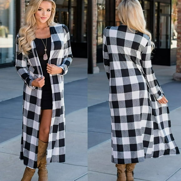 PENGXIANG Women Long Sleeve Stripe Waterfall Cardigan Trench Long Coat Duster Jacket