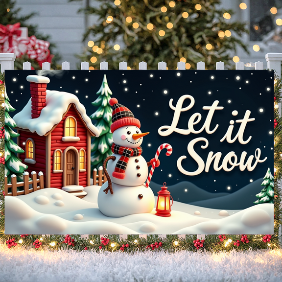 Snowman Banner Christmas Decoration Winter Theme Holiday Backdrop for Indoor Decor Party Background Outdoor Celebration