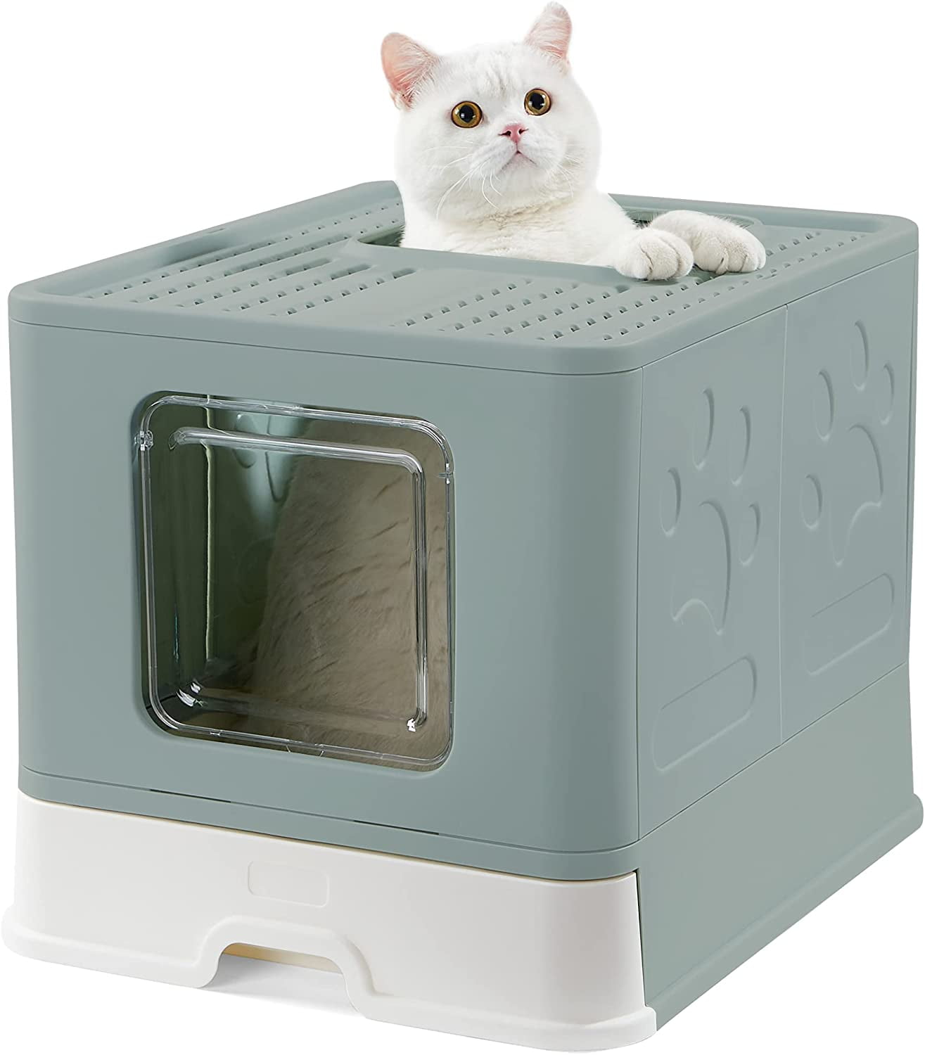 Large Cat Litter Box, Foldable Top Entry Litter Box with Lid, Easy Clean Pet Kitty Litter Pan