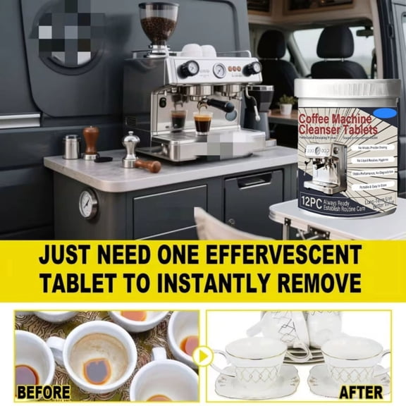 Effervescent Deep‑Clean Tablets 12 Pack, Descaling And Stain Removal For Automatic Machines Juicers Blenders Boilers, No Liquid Waste, Easy Dose, Portable Canister, Routine Maintenance