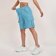 thumbnail image 7 of Womens Cargo Shorts Elastic Waist Knee Length Bermuda Shorts Summer Outdoor Waterproof Hiking Pants with Pockets Sky Blue 2XL, 7 of 7