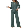 thumbnail image 5 of ZUKMRJPC Women's 2 Piece Sets 3/4 Long Sleeve Crewneck Knitted Top and Drawstring Pants Suits Solid Color Soft Cozy Casual Sets, 5 of 8