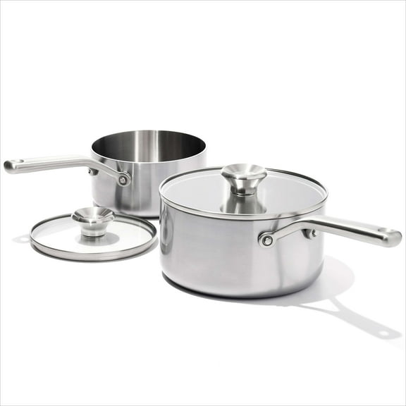 OXO Mira 1.5Qt & 3Qt 3-ply stainless steel Saucepan Set with tempered glass lids