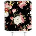 thumbnail image 3 of Black Flower Shower Curtain Watercolor Retro Pink Floral Blossom Rustic Spring Natural Leaves Vintage Woman Fabric Bathroom Decor Set with Hooks(36" WX70 H), 3 of 3
