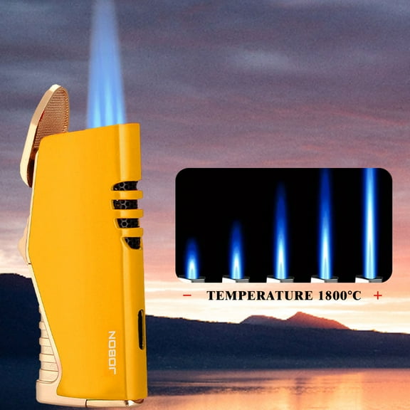Windproof Butane Torch Lighter, Refillable Windproof Jet Triple Blue Flame Lighter with Drill Hole, Adjustable Flame Multifuctional Cigar Lighter with Gift Box (Butane Not Included)