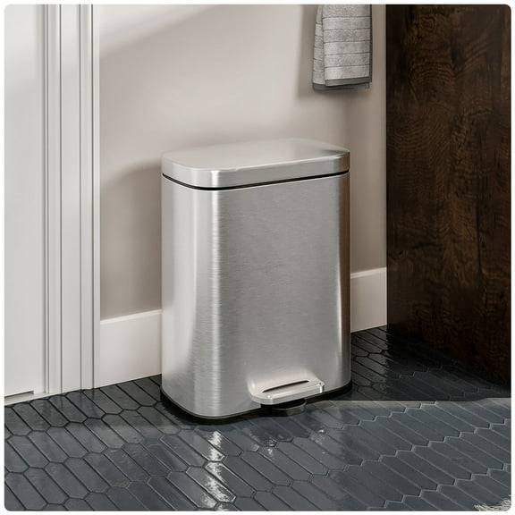 Totti 1.3 Gallon Rectangular Soft Closing Lid Metal Trash Can in Stainless Steel