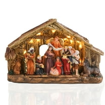 Christmas Nativity Scene Figurine Set - Nativity Led Light Tabletop Scene Decorative Village Holiday Decor Wisemen & Animals in a Lighted Stable for Festive Religious Decor