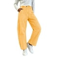 thumbnail image 2 of Women Pants Dqueduo Women's Plaid Button-Zipper Elastic Waist Curved Barrel Pants – Casual Trousers Yellow XXXL, 2 of 7