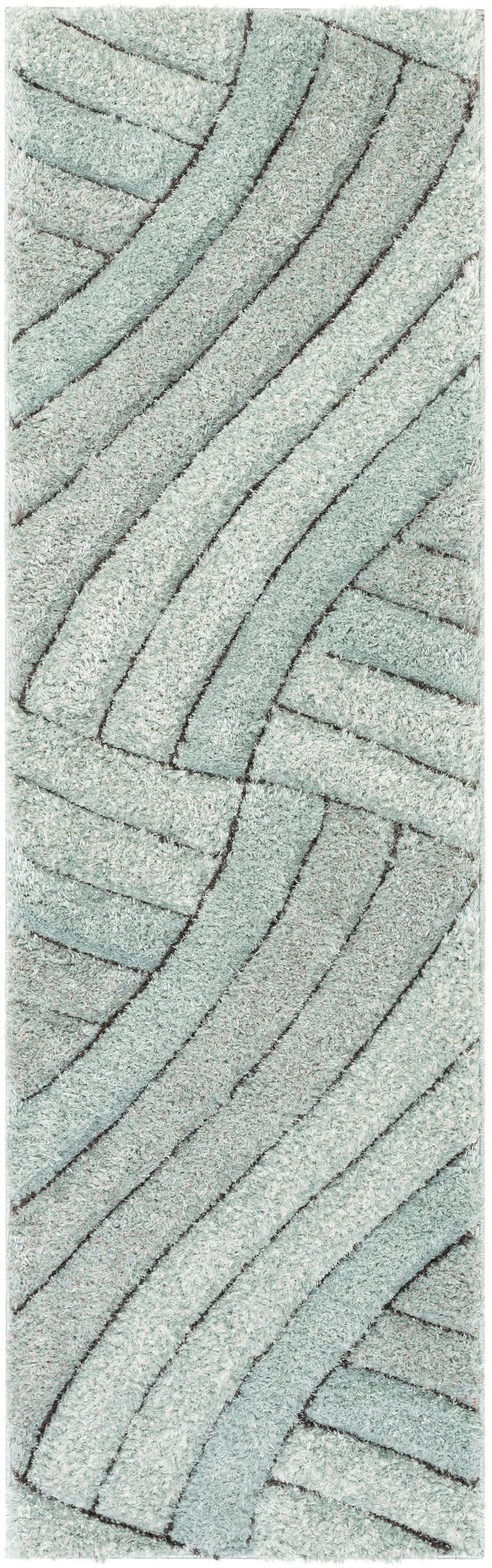 Well Woven San Francisco Printed Modern Shag Geometric Stripes Runner Rug, Gray