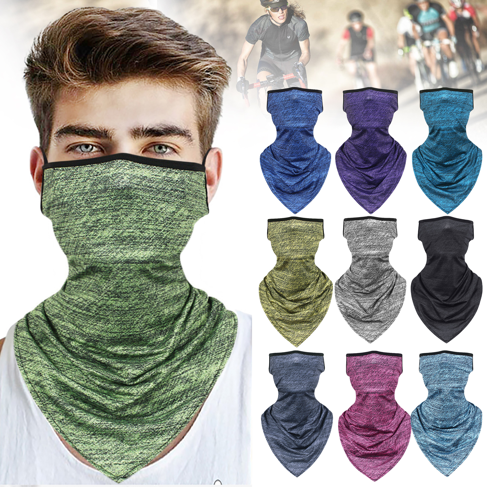 Sun UV Ear Loop Scarf Bandanas Face Protection Breathable Triangle Neck Gaiter Washable Unisex Face Coverings for Men