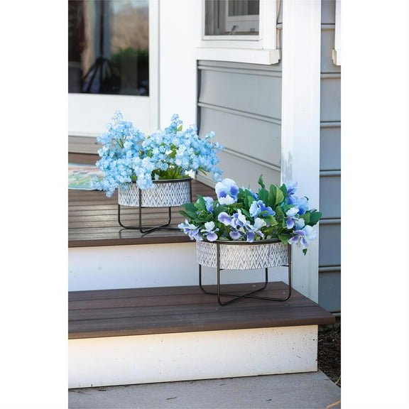 Plow  Hearth Outdoor Planters - Embossed Metal Planter - Set of Two