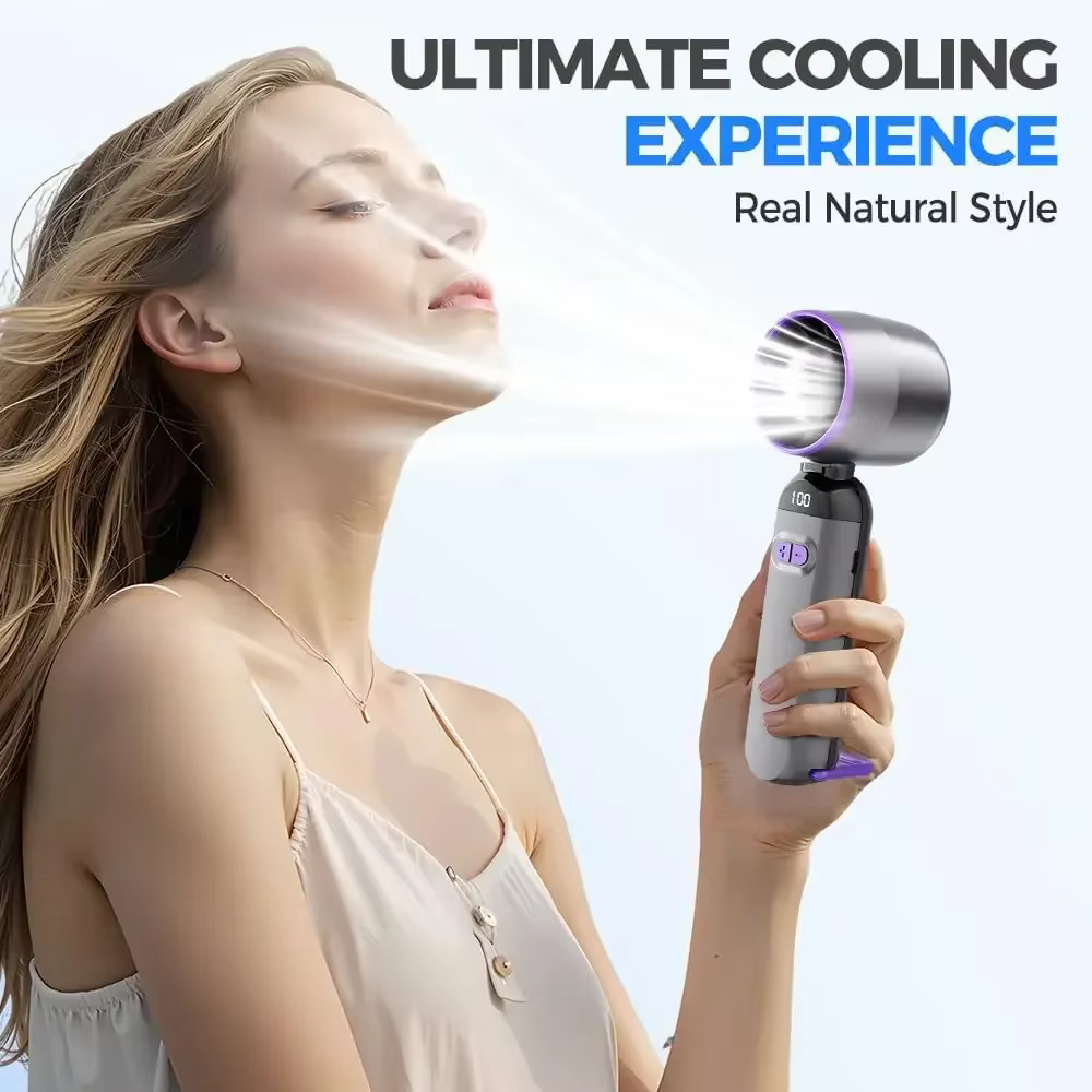 thumbnail image 6 of SuperRGB Portable Fan, Rechargeable 100-Speed Turbo Handheld Fan, Mini Fan with LED Screen, Speed Adjustable for Travel, Vacation, Camping, White, 6 of 6