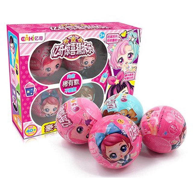 eaki diy kids for toy lol dolls with original box puzzle toys for children birthday gifts egg dismantling change color bounce Conjunto de cuatro huevos sorpresa rosa y azul con caras de muñeca estilo anime, uno abierto mostrando una pequeña muñeca de PVC; caja de exhibición rosa con tres ventanas circulares y gráficos impresos; juguete interactivo mini DIY apropiado para mayores de 3 años, a menudo usado para actividades de apertura sorpresa en fiestas infantiles.