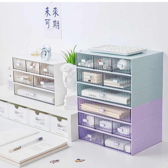 Desktop Drawer Organizer Waterproof Dustproof Plastic DIY Combination Multi Layer Stackable Drawer Storage Case Striped Purple 2 Drawers
