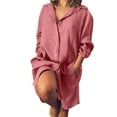 thumbnail image 2 of IDALL Robe à Manches Longues, Robes Petites Femmes Coton et Lin Robe Chemise Décontractée Ample Maxi Robes en Lin, Robes Femmes, Robes Décontractées pour Femmes Robe Rouge m, 2 of 4