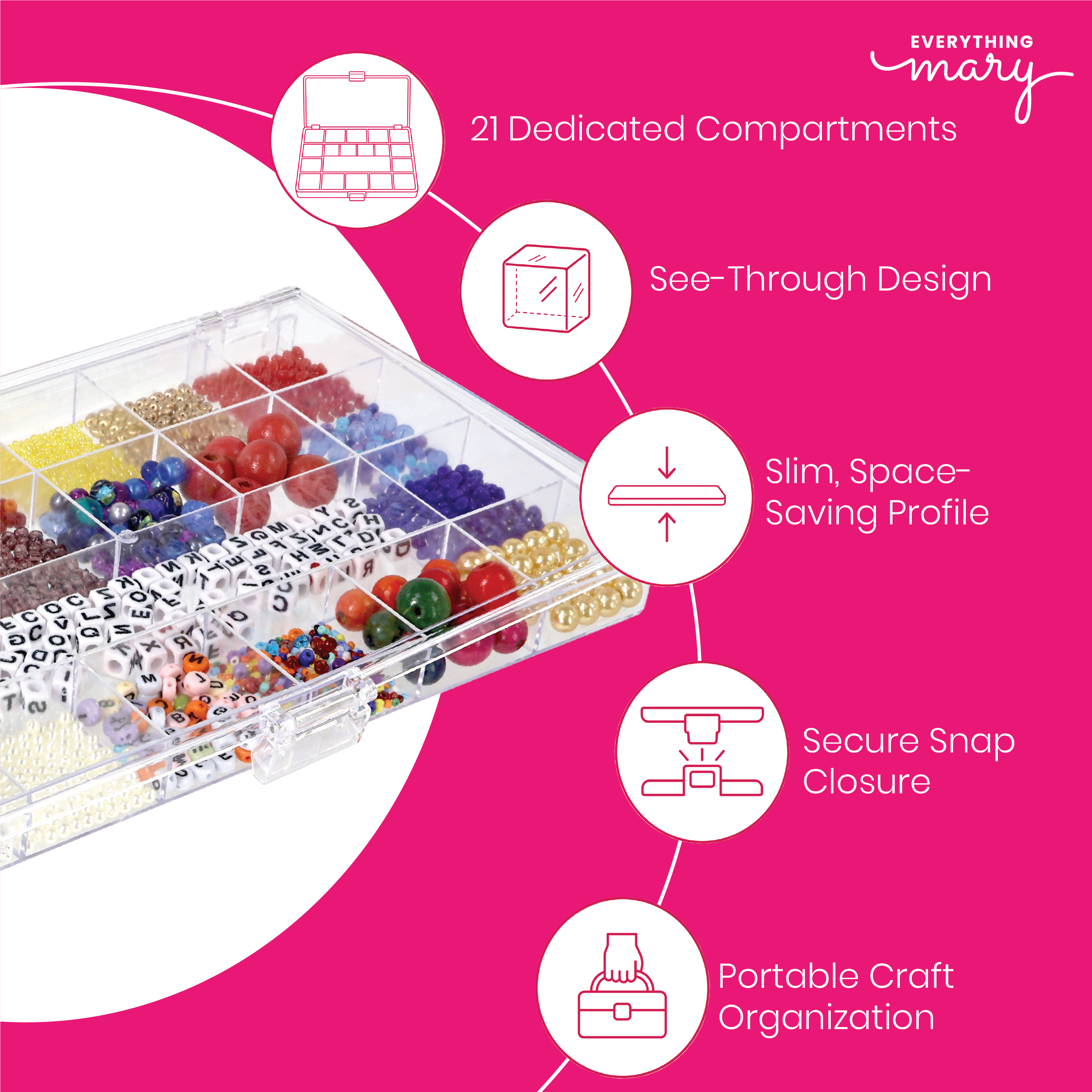 Everything Mary 21 Compartment Plastic Bead Storage Box photo 3
